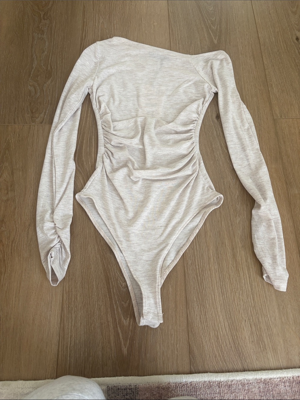 Zara Light Beige Long-Sleeve Ruched Bodysuit